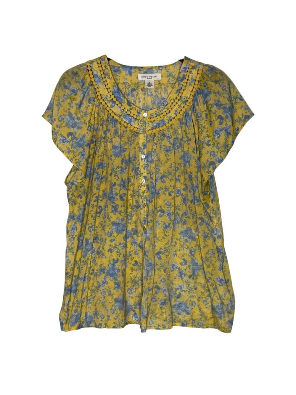 Skye's The Limit Floral Boho Button Blouse Sz 1X Sheer Lightweight‎ Dainty